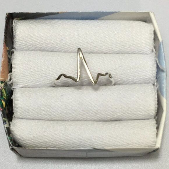 Sterling Silver Heartbeat Ring Size 7.25 Thin Band 925 - Picture 5 of 10